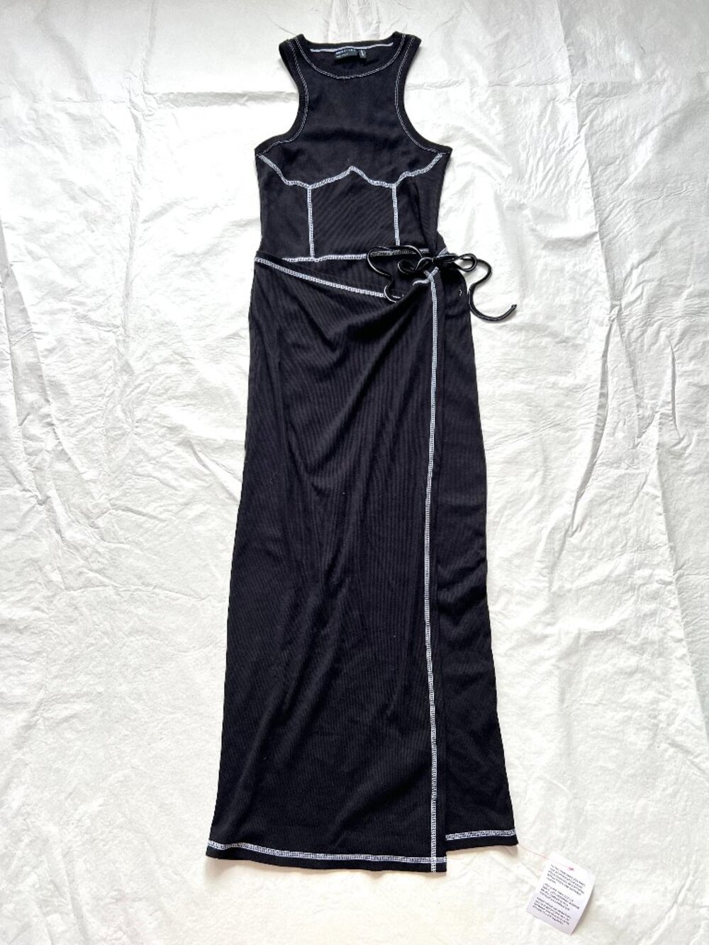 ASOS dress black white ribbed womens 6 sleeveless faux wrap maxi long contrast